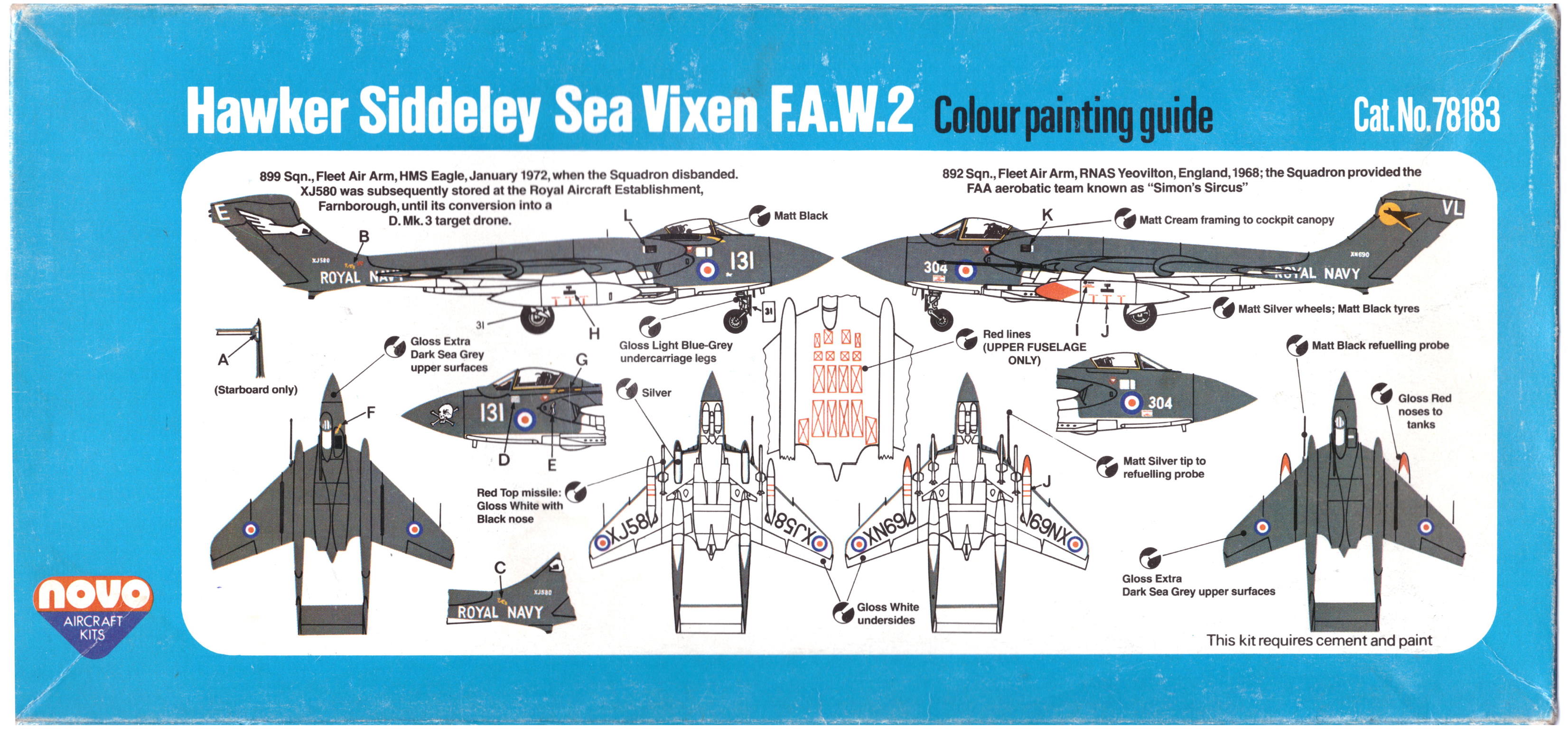 Руководство по окраске NOVO F409 Hawker Siddeley Sea Vixen FAW.Mk.2 Strike Fighter, NOVO Toys Ltd Cat.No.78054 на нижней части коробки